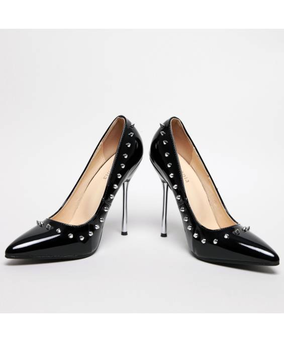 ESCARPIN VINYLE NOIR CLOUTÉ