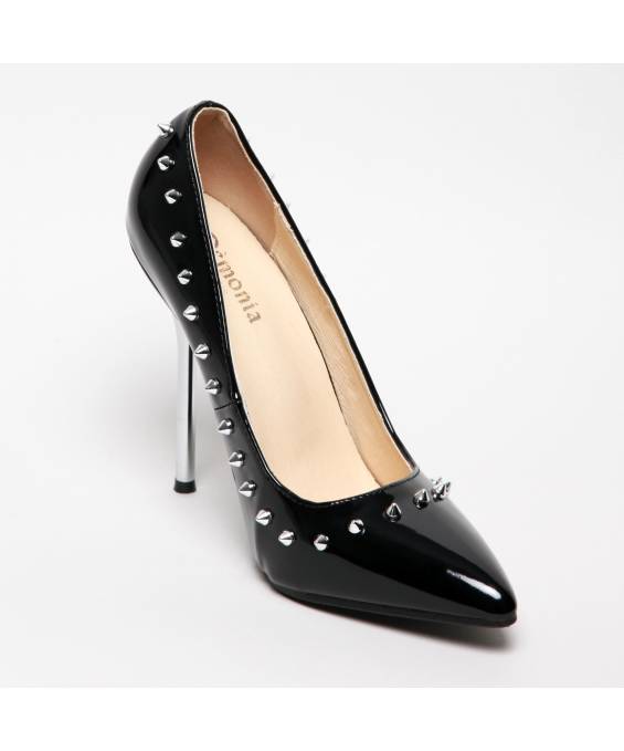 ESCARPIN VINYLE NOIR CLOUTÉ