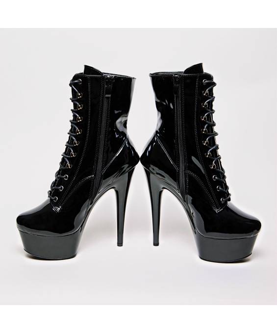 BOTTINES VINYLE NOIR PLATE FORME LACET