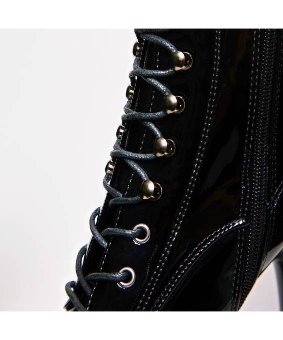 BOTTINES VINYLE NOIR PLATE FORME LACET