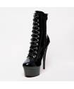 BOTTINES VINYLE NOIR PLATE FORME LACET