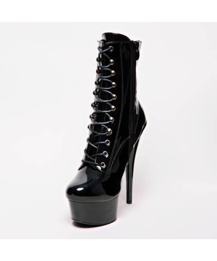 BOTTINES VINYLE NOIR PLATE FORME LACET