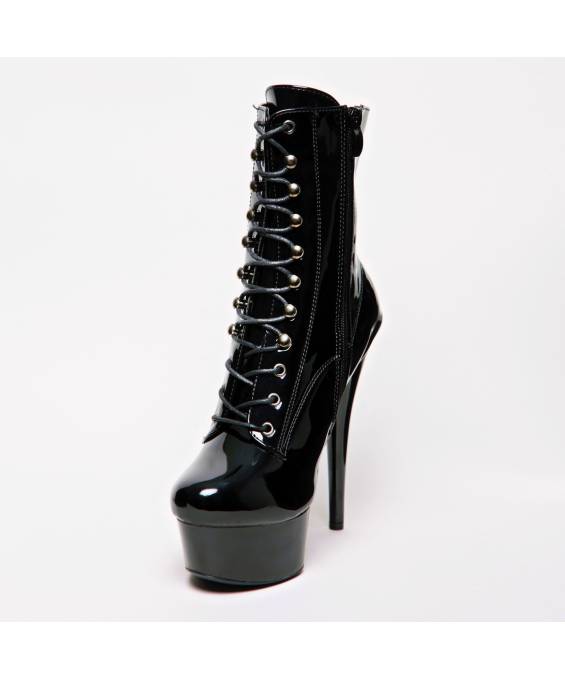BOTTINES VINYLE NOIR PLATE FORME LACET