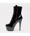 BOTTINES VINYLE NOIR PLATE FORME LACET