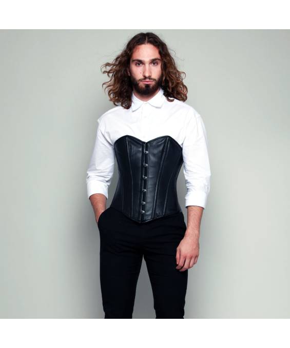 Corset en vrai cuir noir véritable