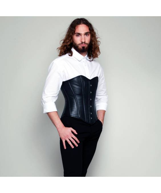 Corset en vrai cuir noir véritable