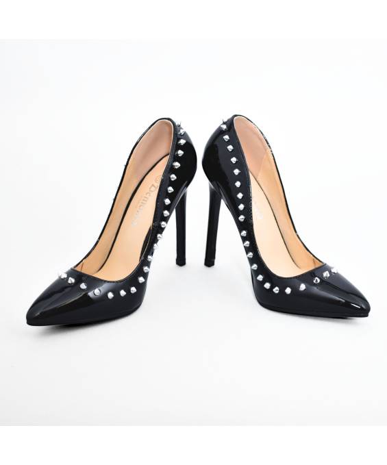 ESCARPIN VINYLE NOIR CLOUTÉ TALON NOIR