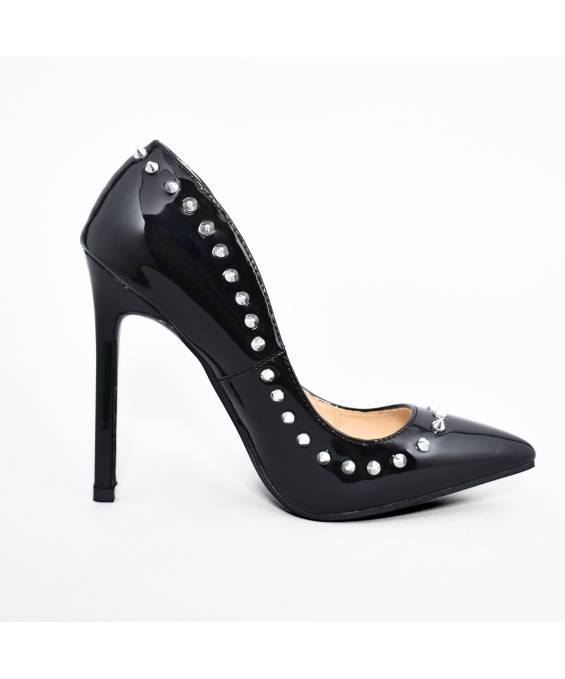 ESCARPIN VINYLE NOIR CLOUTÉ TALON NOIR