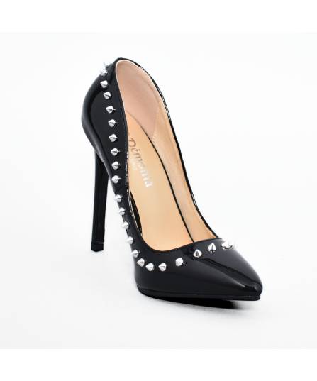 ESCARPIN VINYLE NOIR CLOUTÉ TALON NOIR