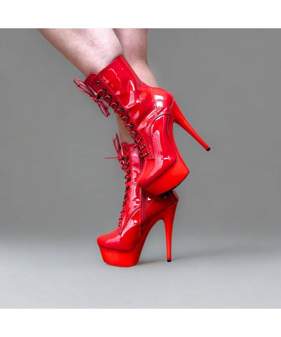 BOTTINES VINYLE ROUGE PLATE FORME LACET