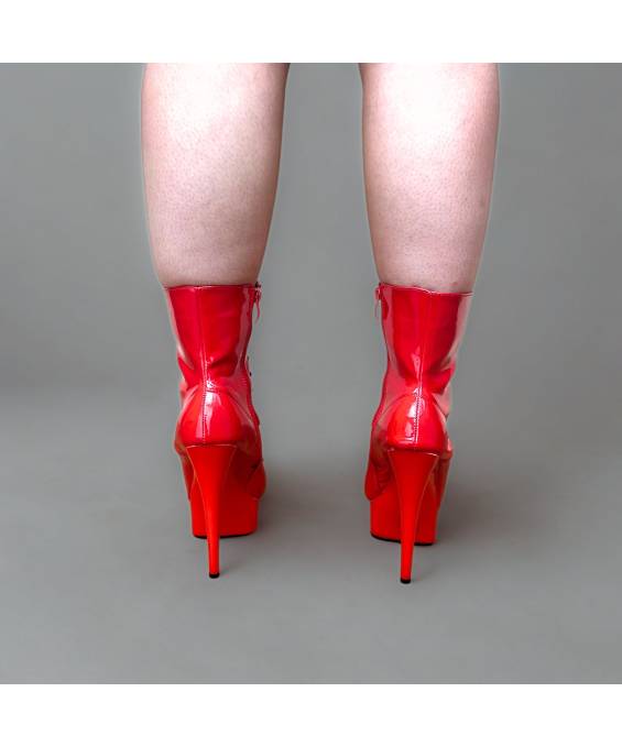 BOTTINES VINYLE ROUGE PLATE FORME LACET