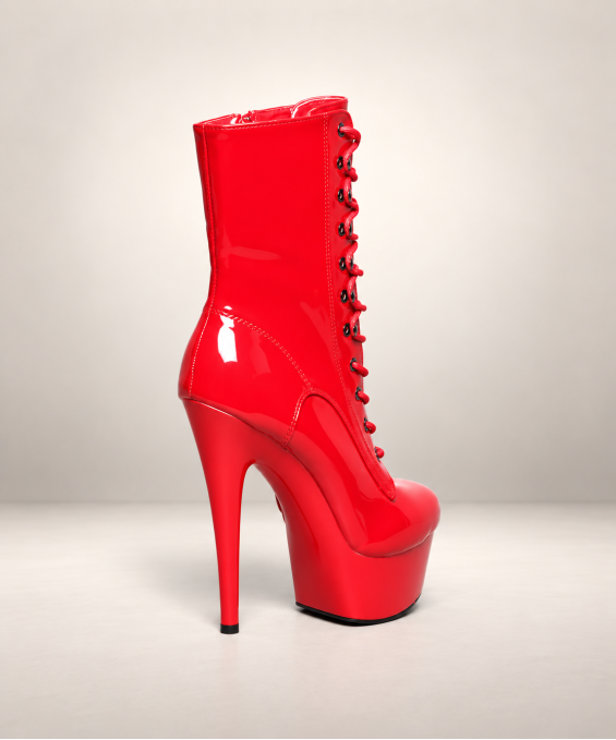 Bottine plateforme vinyle rouge