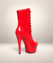 BOTTINES VINYLE ROUGE PLATE FORME LACET