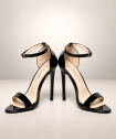Scarlett offene Pumps aus glänzend schwarzem Vinyl – Demonia Shoes