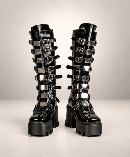 Drako Gothic Vinyl Plateau-Ankle-Boots – Demonia Shoes