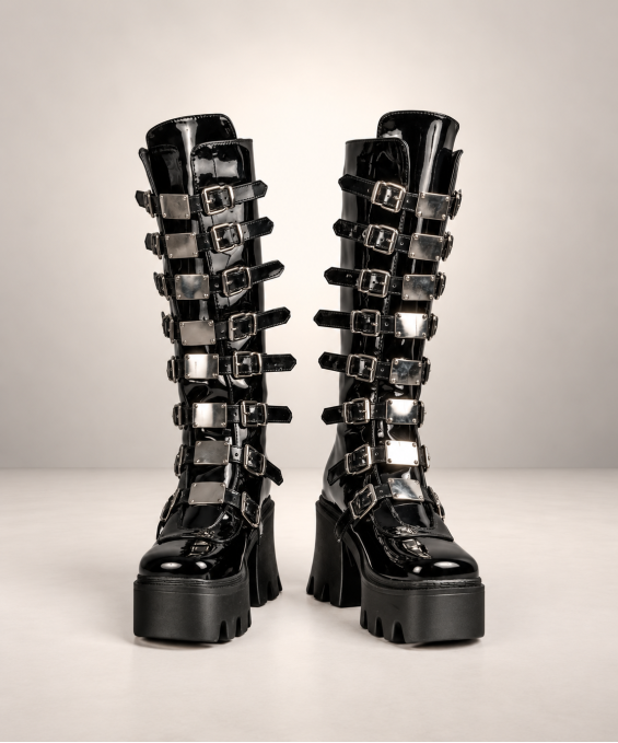 Drako Gothic Vinyl Plateau-Ankle-Boots – Demonia Shoes