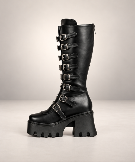 Drako Gothic Plateau-Ankle-Boots aus Kunstleder – Demonia Shoes