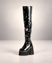 Ania Gothic Plateau-Stiefel aus schwarzem Vinyl – Demonia Shoes