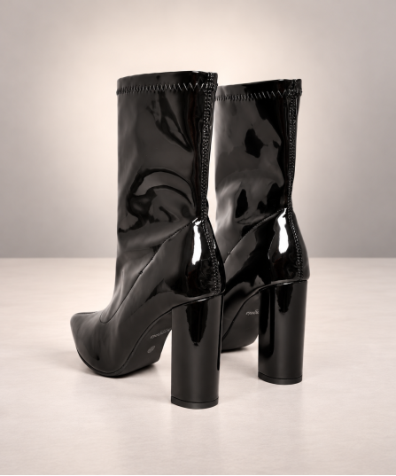 Balor Stiefeletten mit Absatz aus schwarzem Vinyl – Demonia Shoes