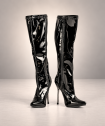 Gothic-Damenstiefel aus schwarzem Vinyl mit silbernem Absatz – Demonia Shoes