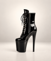 Maddie Gothic Plateau-Ankle-Boots aus glänzend schwarzem Vinyl – Demonia Shoes